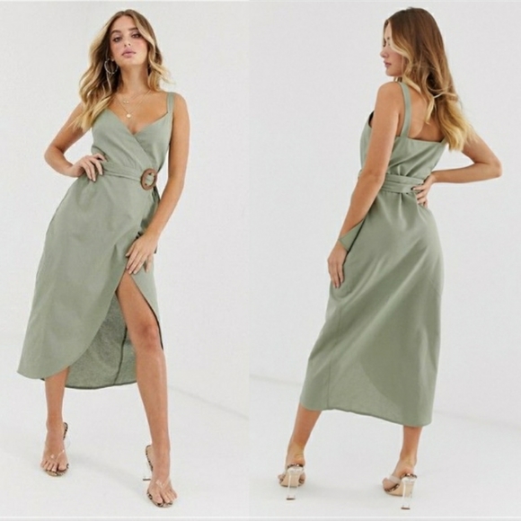 ASOS Dresses & Skirts - NWT Asos khaki wrap maxi dress with buckle belt 14